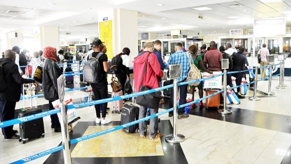 Arrival Hall at Entebbe International Airport and customs 