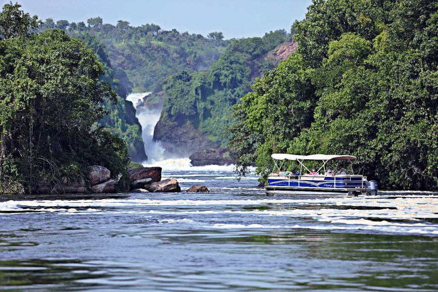 Wide-angle view of Murchison Falls, illustrating the expansive beauty of Uganda's landscape.